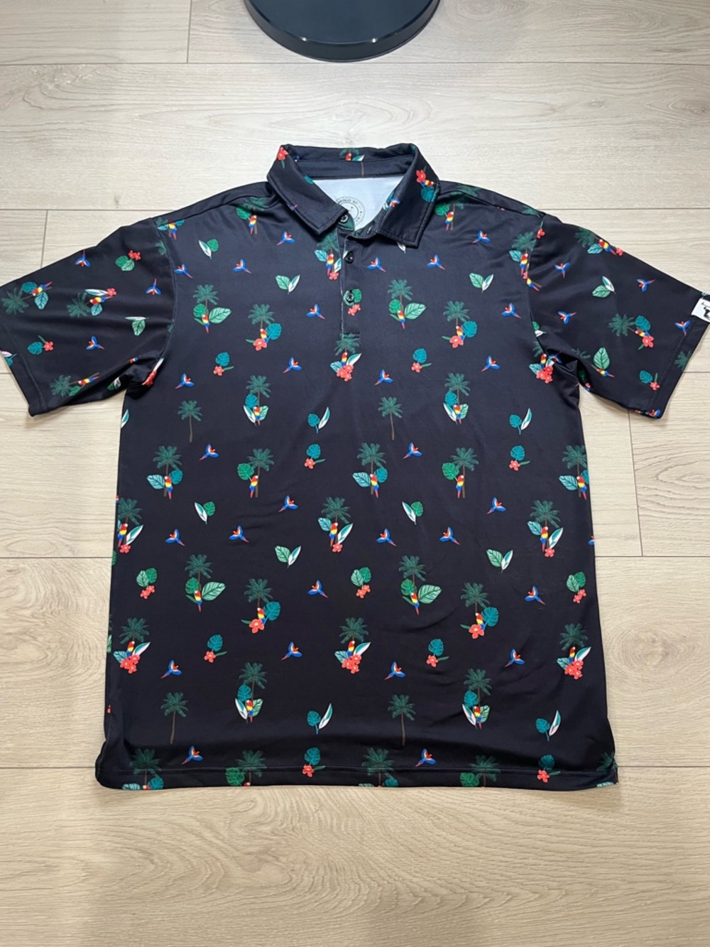 Proud 90 Golf Is Fun Men’s Black Polo Shirt Parrots XL